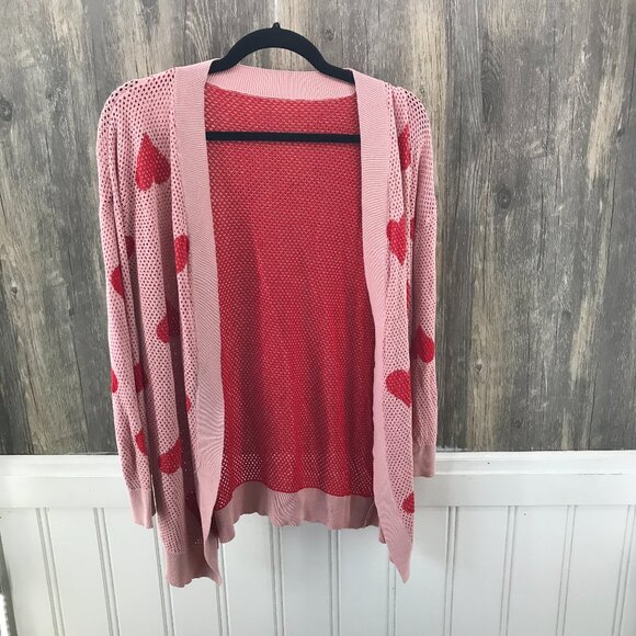 Pink and red heart open weave cardigan size M - Picture 1 of 4